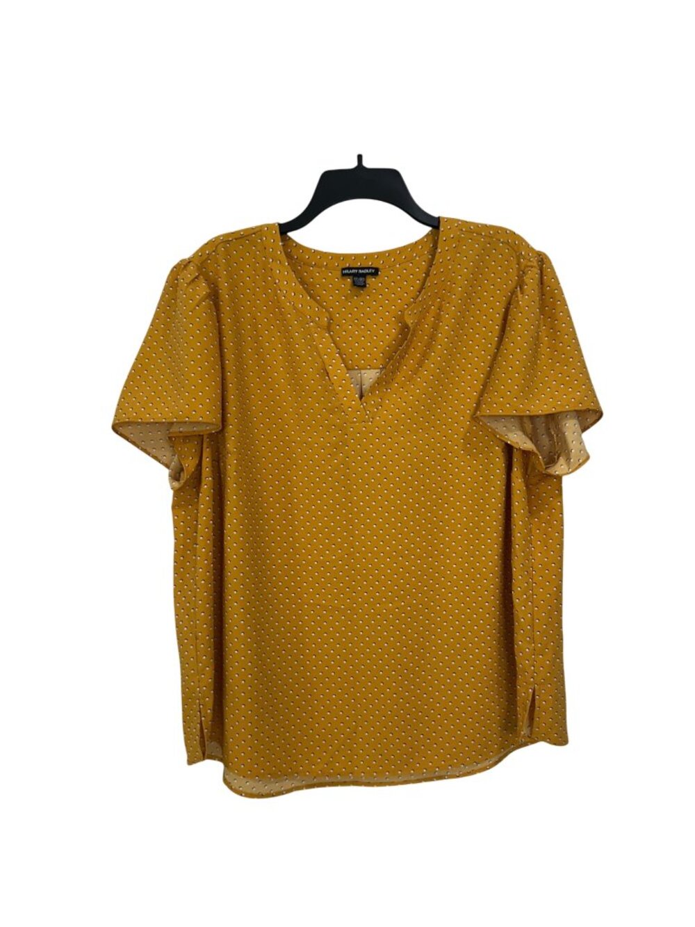 Hilary Radley Yellow Polka Dot Blouse Women XXL V-Neck Short Sleeve Lightweight